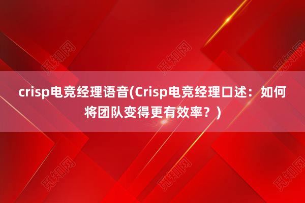 crisp电竞经理语音(Crisp电竞经理口述：如何将团队变得更有效率？)