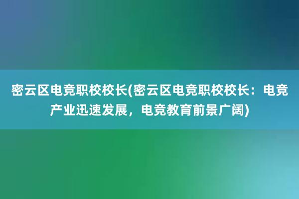 密云区电竞职校校长(密云区电竞职校校长：电竞产业迅速发展，电竞教育前景广阔)