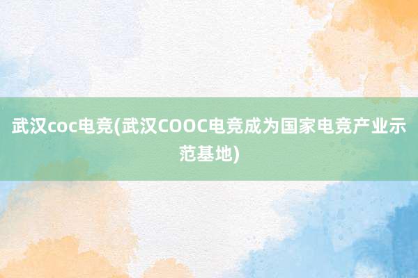 武汉coc电竞(武汉COOC电竞成为国家电竞产业示范基地)