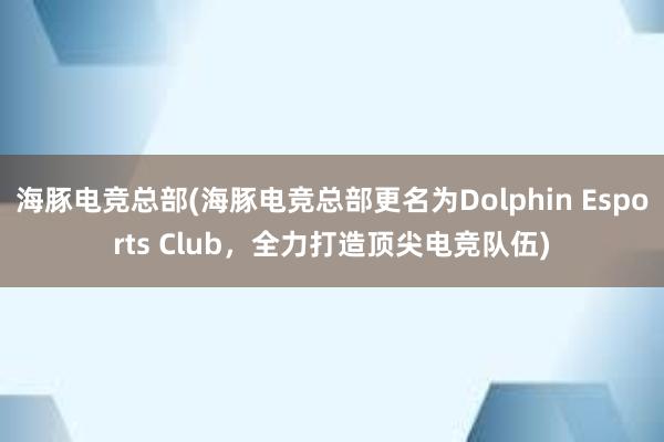 海豚电竞总部(海豚电竞总部更名为Dolphin Esports Club，全力打造顶尖电竞队伍)