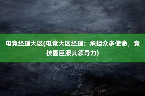 电竞经理大区(电竞大区经理：承担众多使命，竞技圈臣服其领导力)