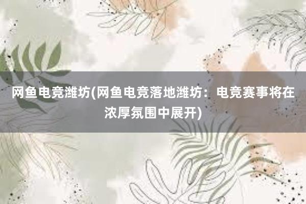 网鱼电竞潍坊(网鱼电竞落地潍坊：电竞赛事将在浓厚氛围中展开)