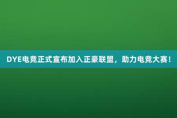 DYE电竞正式宣布加入正豪联盟，助力电竞大赛！