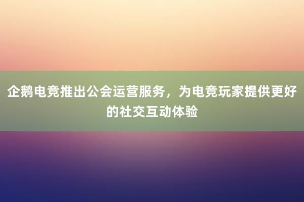 企鹅电竞推出公会运营服务，为电竞玩家提供更好的社交互动体验