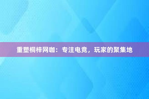 重塑桐梓网咖：专注电竞，玩家的聚集地